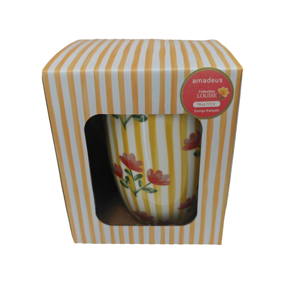COFFRET MUG TISANIERE FILTRE INOX LOUISE MULTI FLEURS 280 ML PORCELAINE - Photo N°2