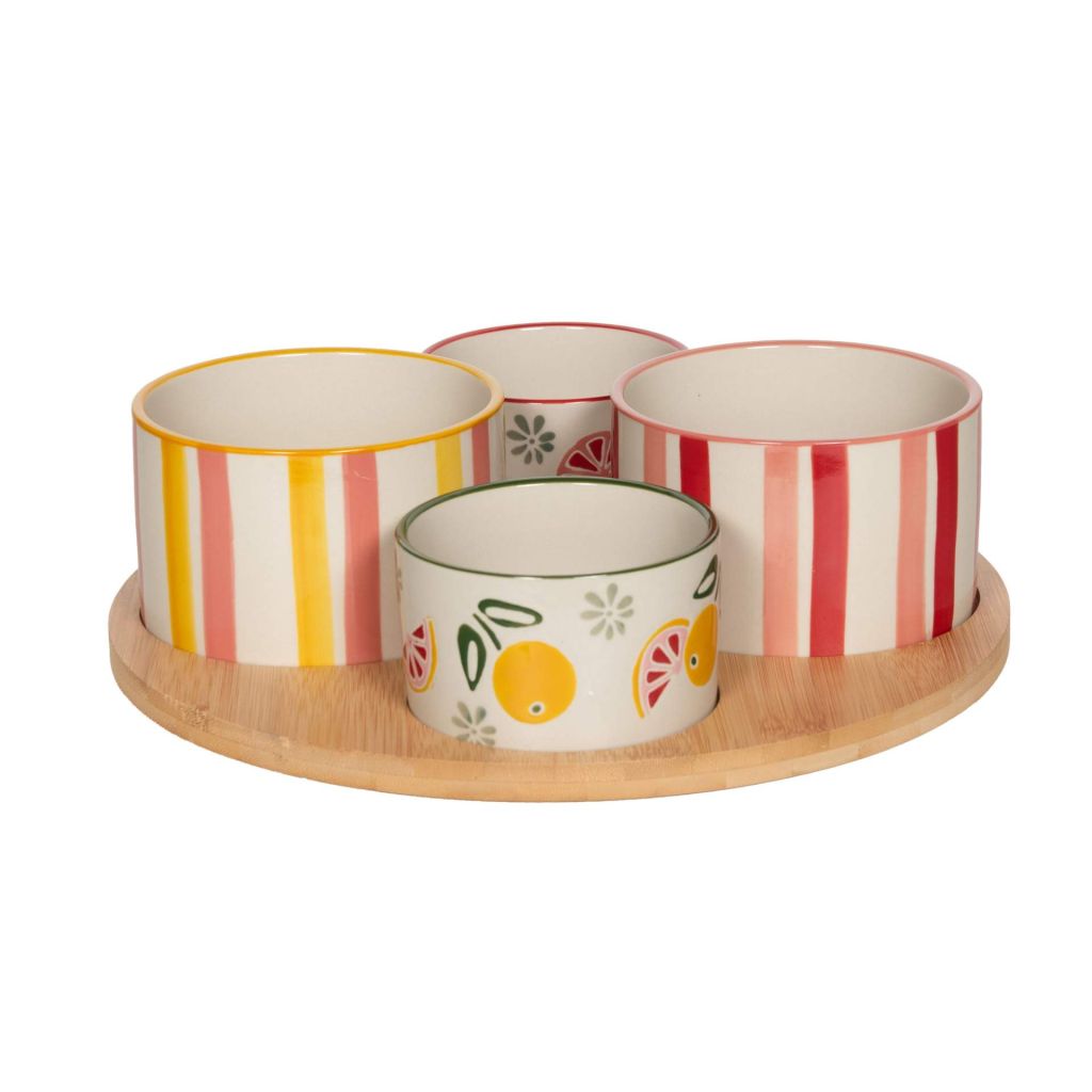 PLAT APERO 4 BOLS ZESTINE PLATEAU BOIS TOURNANT 30 CM - Photo N°1