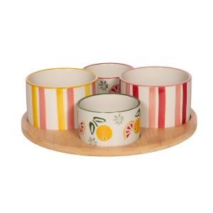 PLAT APERO 4 BOLS ZESTINE PLATEAU BOIS TOURNANT 30 CM