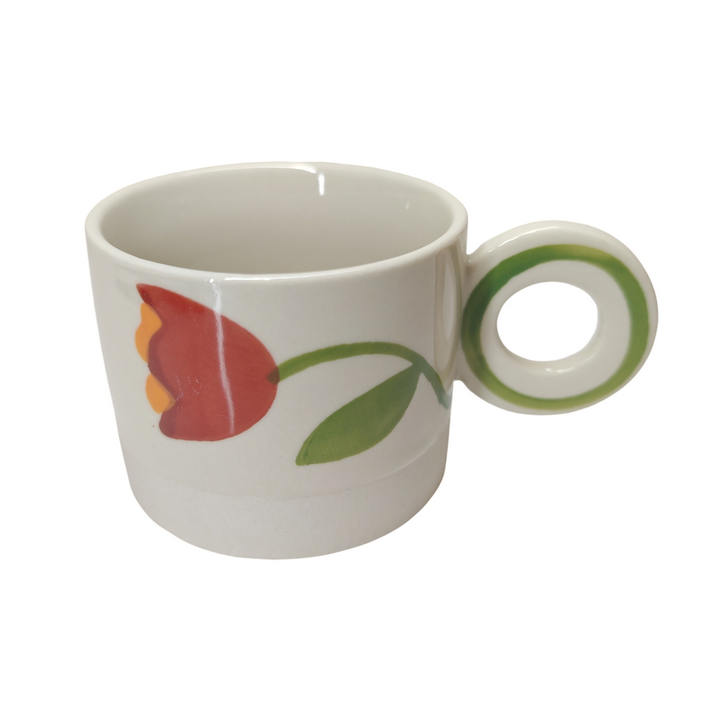 GRANDE TASSE DAPHNE EN GRES FLEUR ROUGE 9 x 7.2 cm - Photo N°1