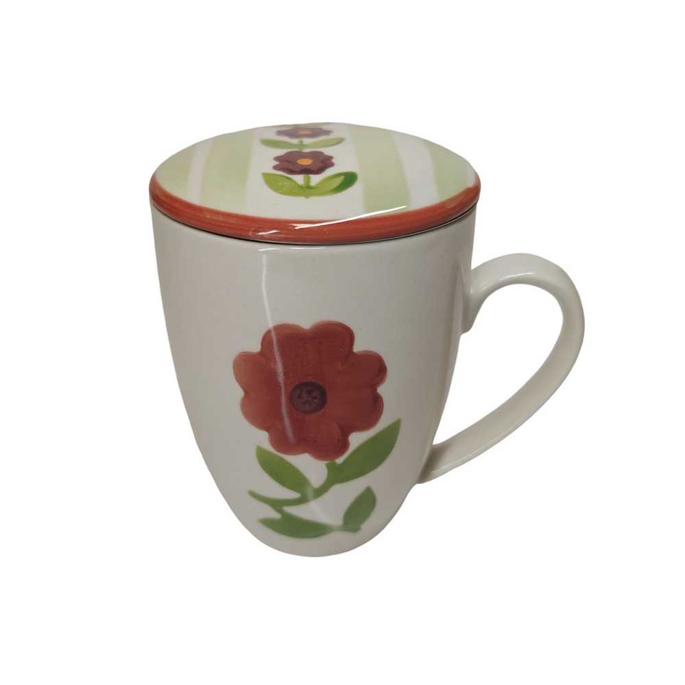 MUG FILTRE TISANIERE DAPHNE EN GRES FLEUR ROUGE 13 x 9 cm - Photo N°1