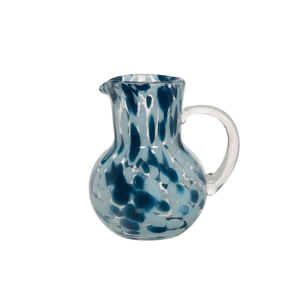PICHET VERRE SOUFLE MOUCHETE BLEU 20 X 15 CM - Photo N°1
