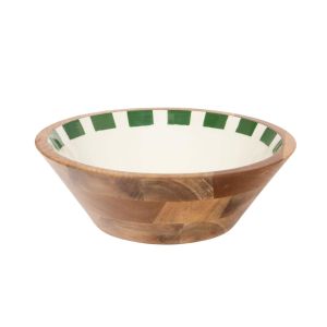 SALADIER DAPHNE BOIS DE MANGUIER ET SON DECOR DE FLEURS ROUGE 35 X 12 CM