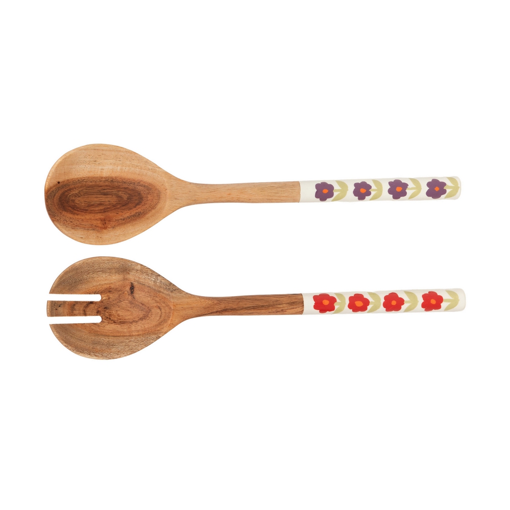 SET 2 COUVERTS A SALADE DAPHNE DECOR FLEURS 30 CM - Photo N°1
