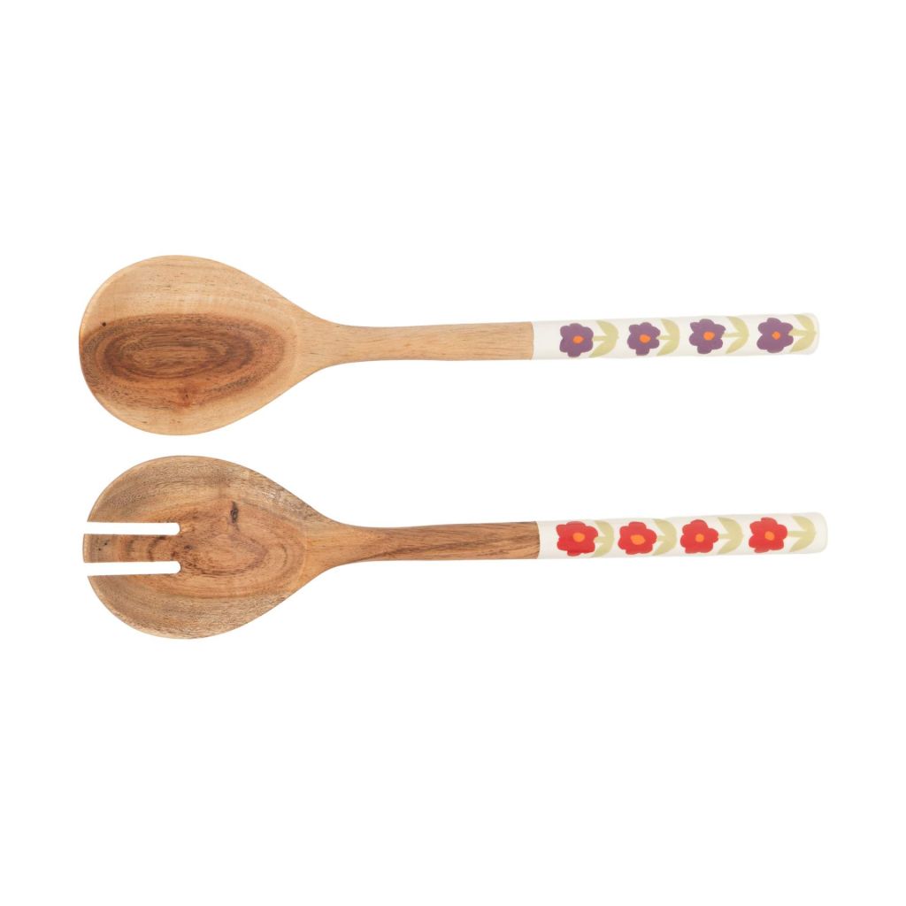 SET 2 COUVERTS A SALADE DAPHNE DECOR FLEURS 30 CM - Photo N°3