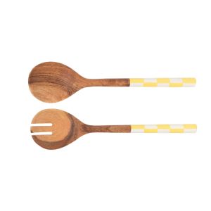 SET 2 COUVERTS A SALADE AGATHE DECOR FLEURS 30 CM