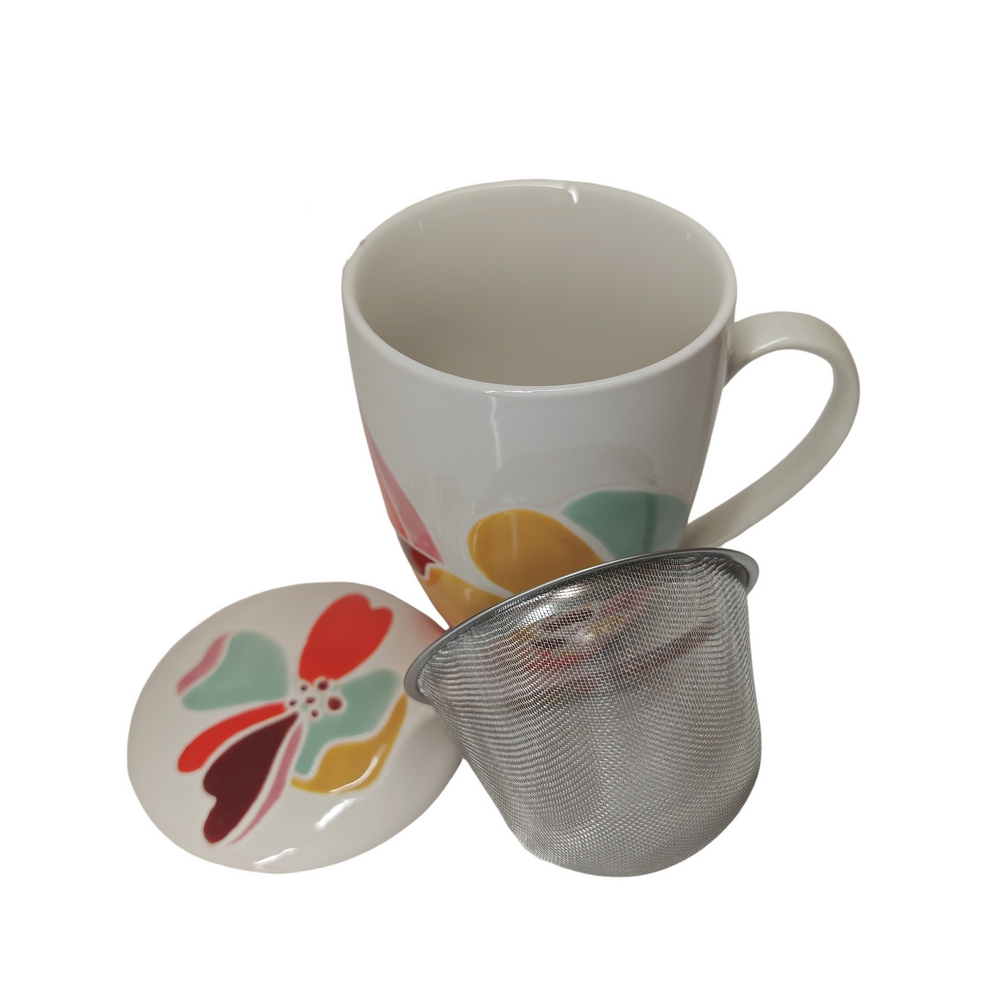 MUG TISANIERE CERAMIQUE COLLECTION ALEXIA FLEURS MULTICOLE  9 X 12 X 12 CM 380ML - Photo N°2