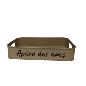 PLATEAU METAL SABLE Apéro des amis 42 x 25 X 7.5 cm