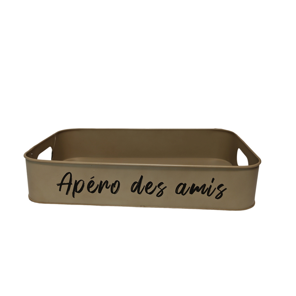 PLATEAU METAL SABLE Apéro des amis 42 x 25 X 7.5 cm - Photo N°1