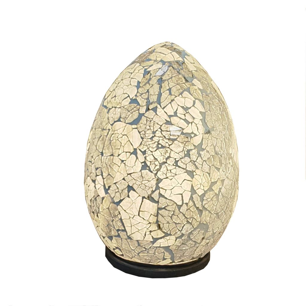 LAMPE OEUF A POSER MOSAIQUE NOIRE ET BLANCHE  17 X 17 X 26 CM - Photo N°1