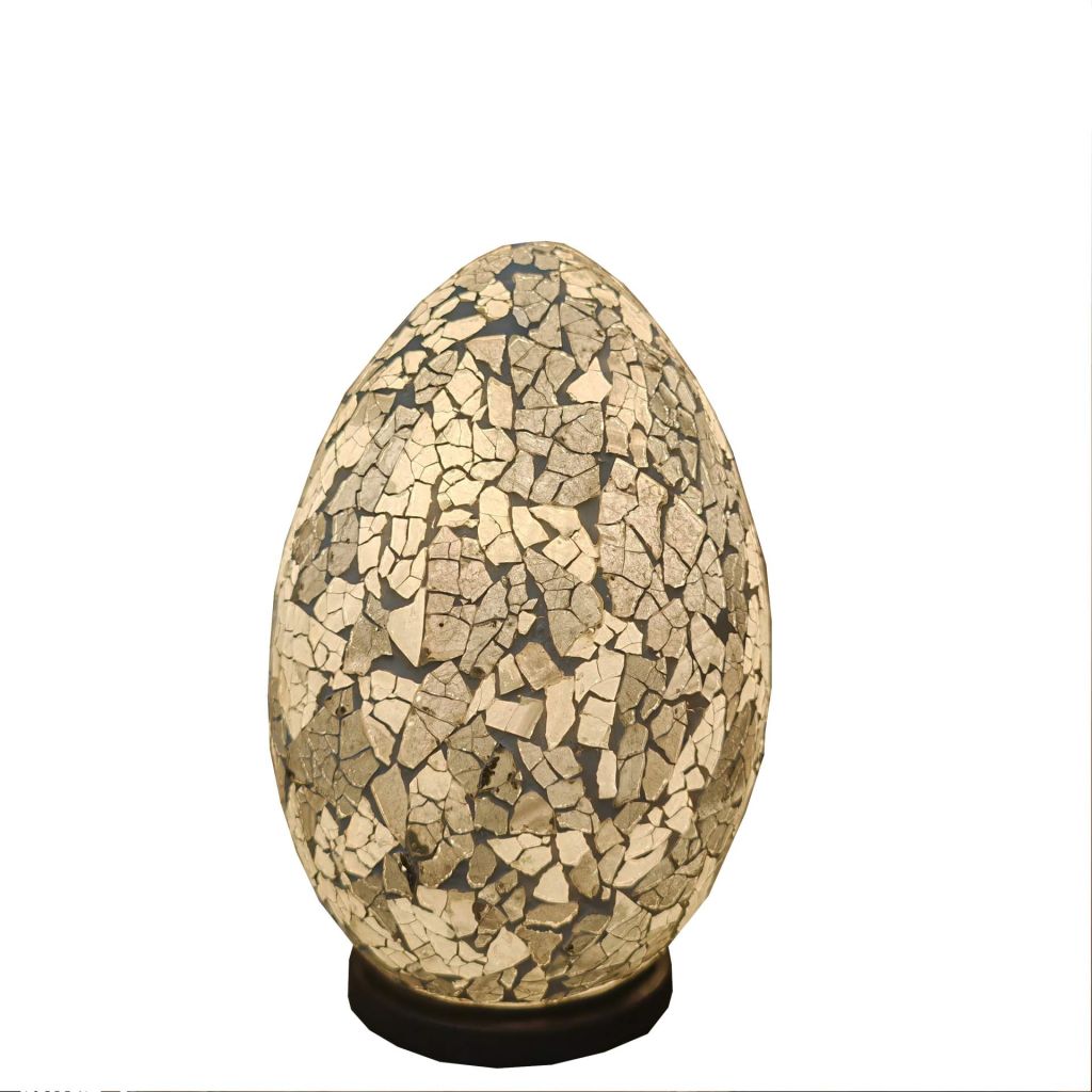 LAMPE OEUF A POSER MOSAIQUE NOIRE ET BLANCHE  14 X 14 X 23 CM - Photo N°1