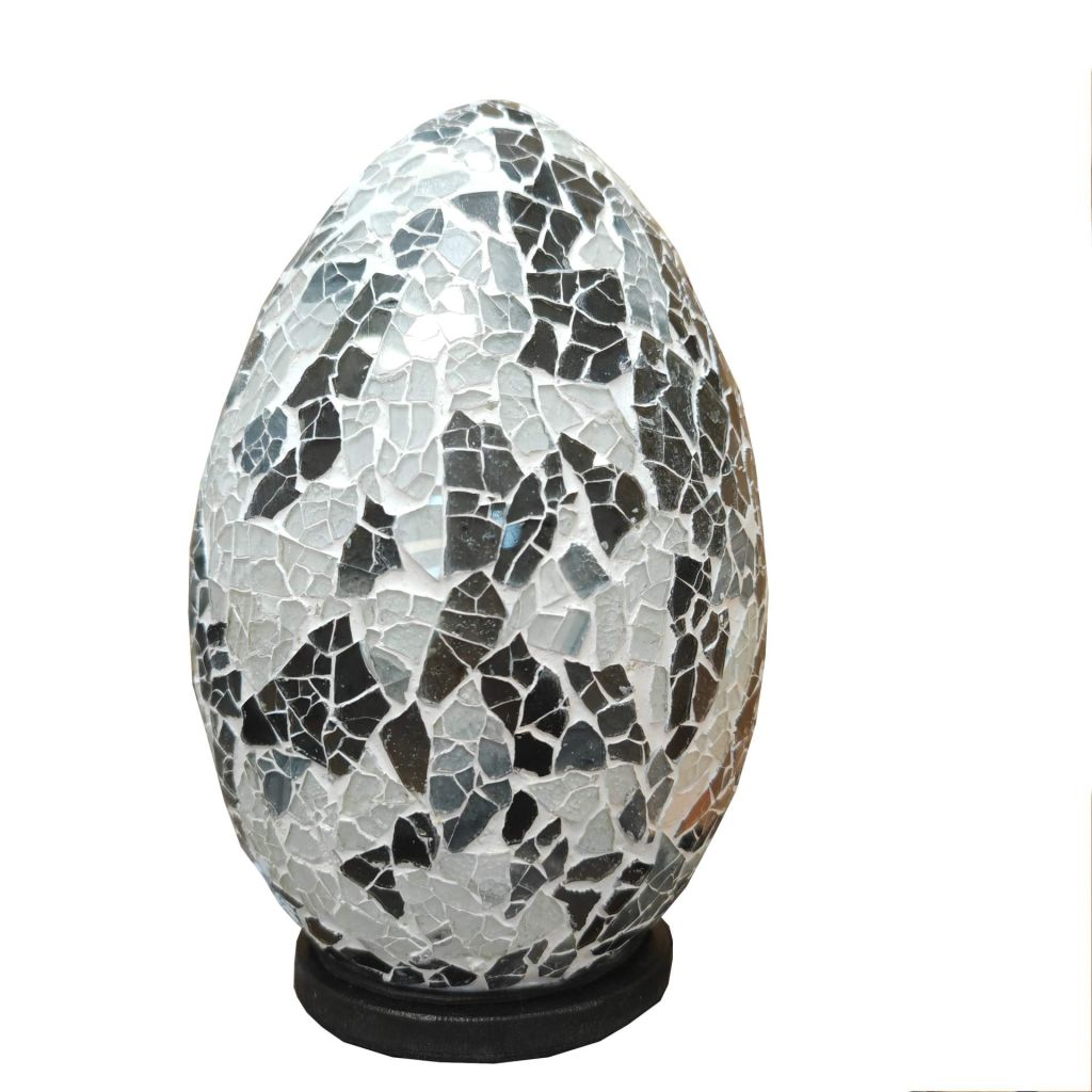 LAMPE OEUF A POSER MOSAIQUE NOIRE ET BLANCHE  14 X 14 X 23 CM - Photo N°2