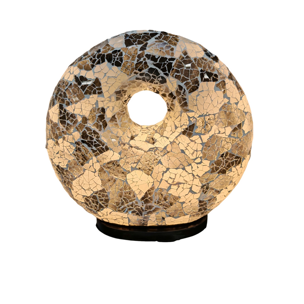 LAMPE DONUT NOIRE ET BLANCHE A POSER MOSAIQUE DE VERRE 25 CM - Photo N°1