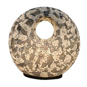 LAMPE DONUT BLANCHE ET NOIRE A POSER MOSAIQUE DE VERRE 45 CM