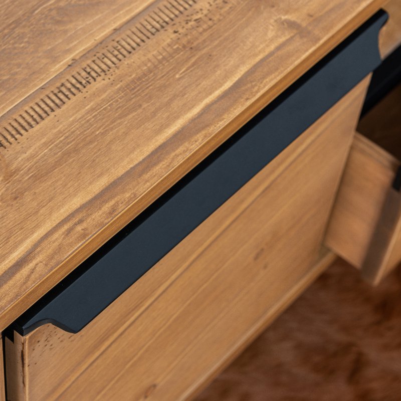 MEUBLE TV RETRO 2 P - 1T - 1 NICHE EN PIN MASSIF ET NOIR 140 X 55 X 40 cm - Photo N°4