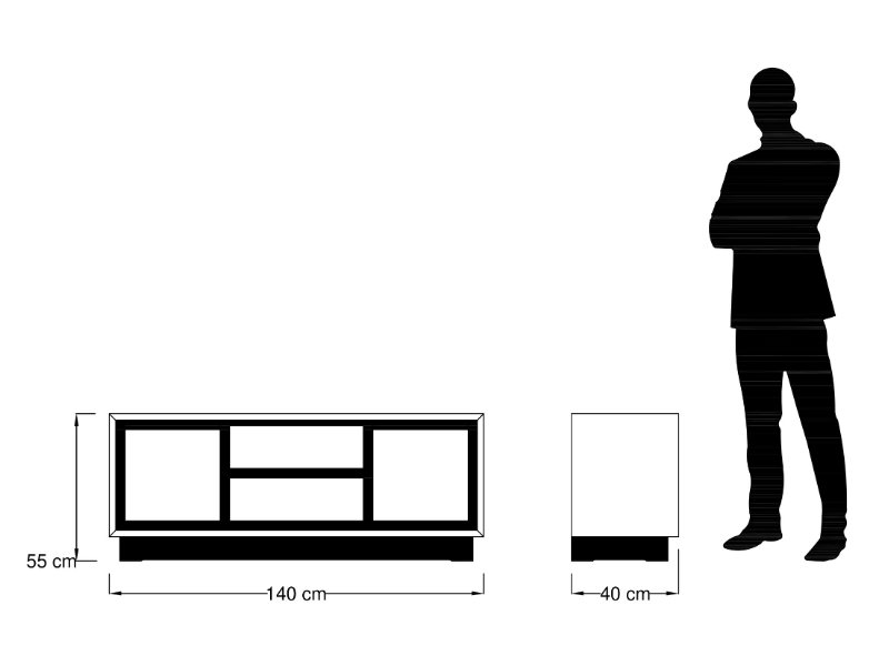 MEUBLE TV RETRO 2 P - 1T - 1 NICHE EN PIN MASSIF ET NOIR 140 X 55 X 40 cm - Photo N°2