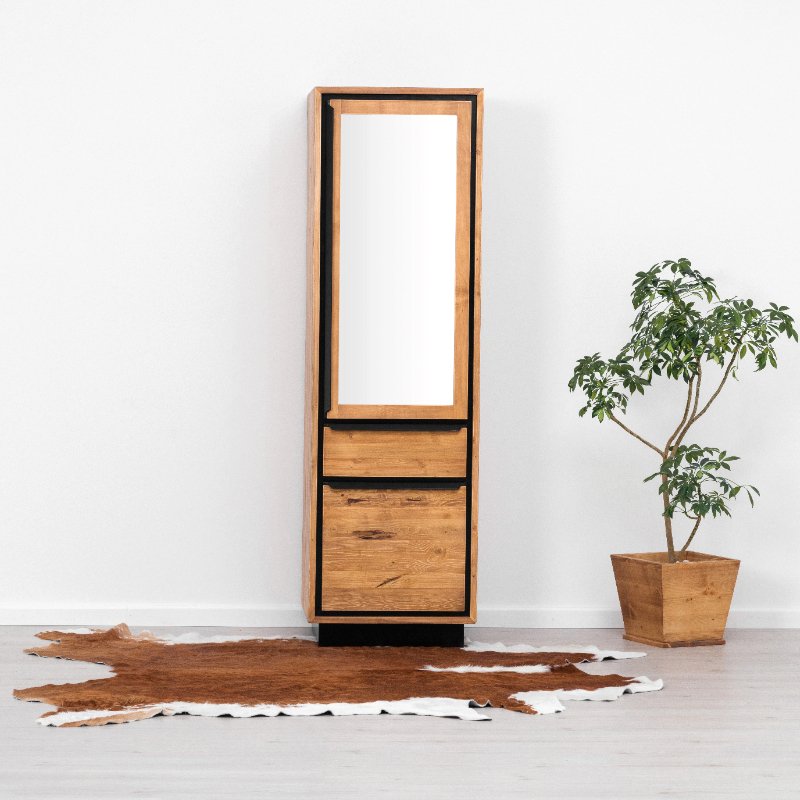 MEUBLE VESTIAIRE RETRO 2 P - 1T EN PIN MASSIF ET NOIR 60 X 200 X 40 cm - Photo N°6