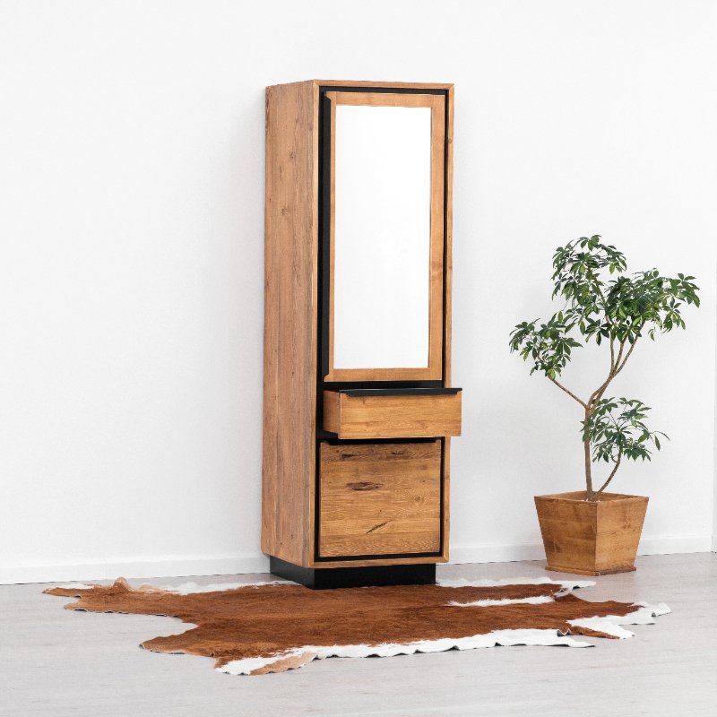 MEUBLE VESTIAIRE RETRO 2 P - 1T EN PIN MASSIF ET NOIR 60 X 200 X 40 cm - Photo N°4