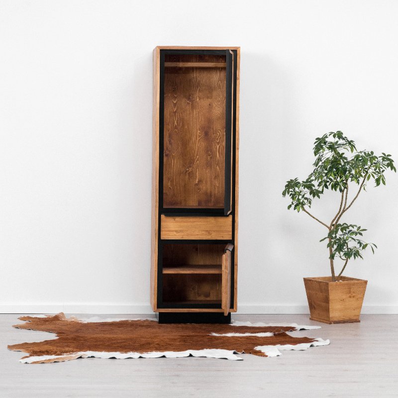 MEUBLE VESTIAIRE RETRO 2 P - 1T EN PIN MASSIF ET NOIR 60 X 200 X 40 cm - Photo N°3