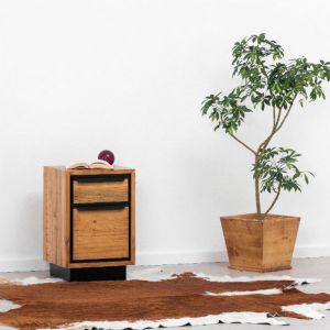 CHEVET RETRO 1 PORTE 1 TIROIR EN PIN MASSIF ET NOIR 38 X 61 X 35 cm