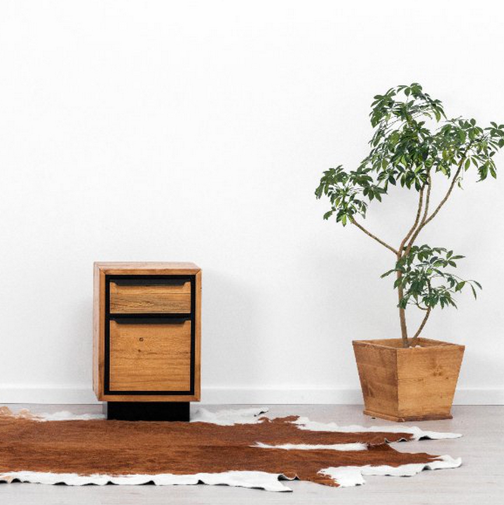 CHEVET RETRO 1 PORTE 1 TIROIR EN PIN MASSIF ET NOIR 38 X 61 X 35 cm - Photo N°5