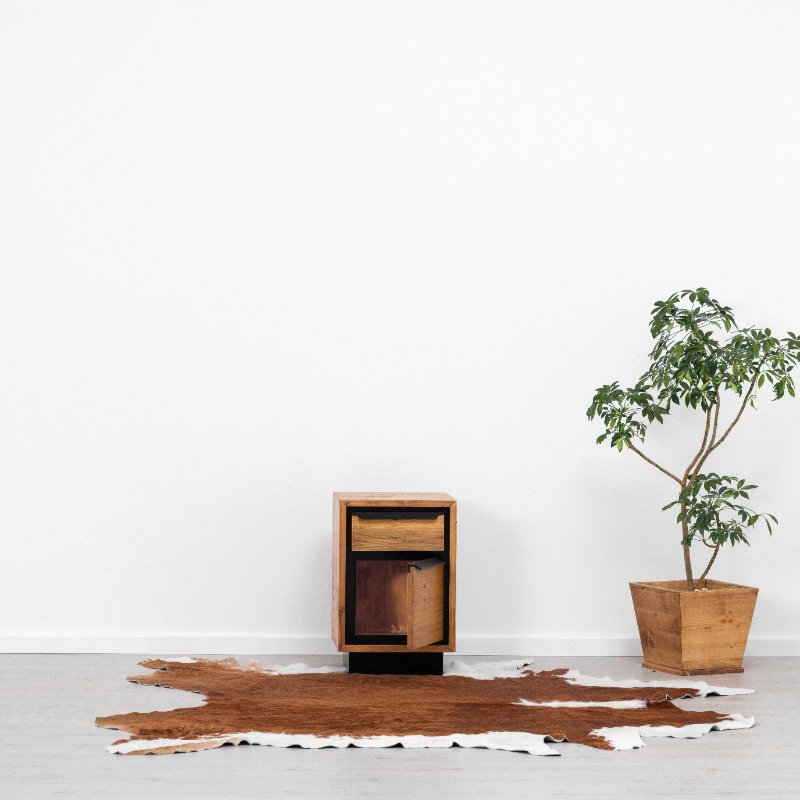 CHEVET RETRO 1 PORTE 1 TIROIR EN PIN MASSIF ET NOIR 38 X 61 X 35 cm - Photo N°4