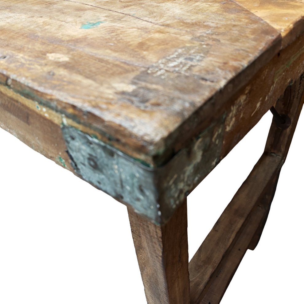 CONSOLE BUREAU BOIS RECYCLE ET METAL 181 X 79 X 60 CM - Photo N°2