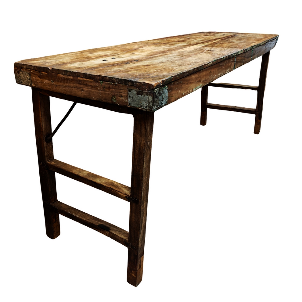 CONSOLE BUREAU BOIS RECYCLE ET METAL 181 X 79 X 60 CM - Photo N°3