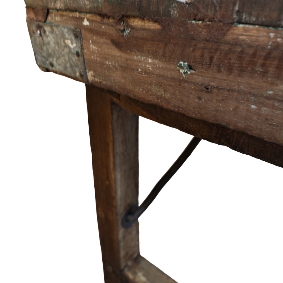 CONSOLE BUREAU BOIS RECYCLE ET METAL 181 X 79 X 60 CM - Photo N°4