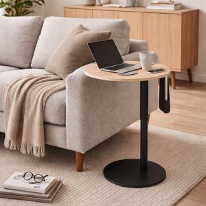 BOUT DE CANAPE REGLABLE EN HAUTEUR CERAMIQUE ASPECT CHENE 57 X 47/69 X 55 CM