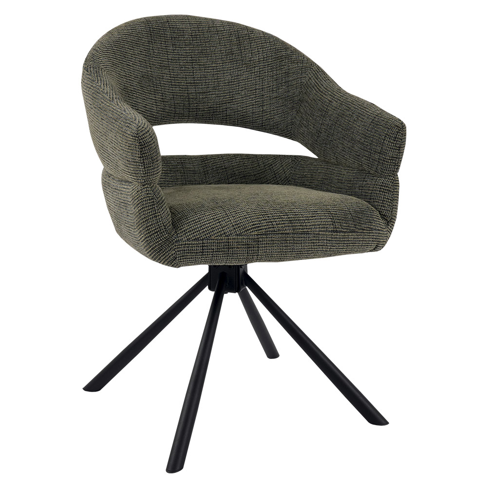 CHAISE MOVY PIED PIVOTANT NOIR TISSU VERT KAKI 59 X 84 X 62.5 CM - Photo N°1