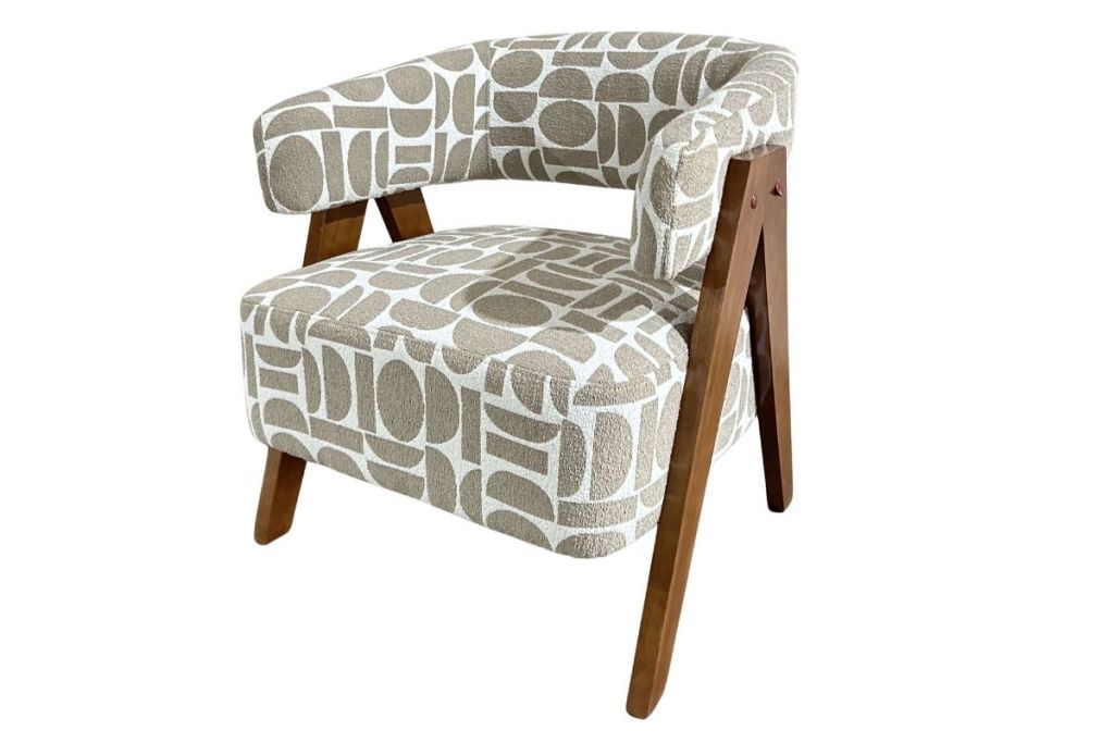 FAUTEUIL SCANDI STYLE ART DECO BOIS ET TISSU GEOMETRIQUE 63 X 71 X 65 CM - Photo N°1