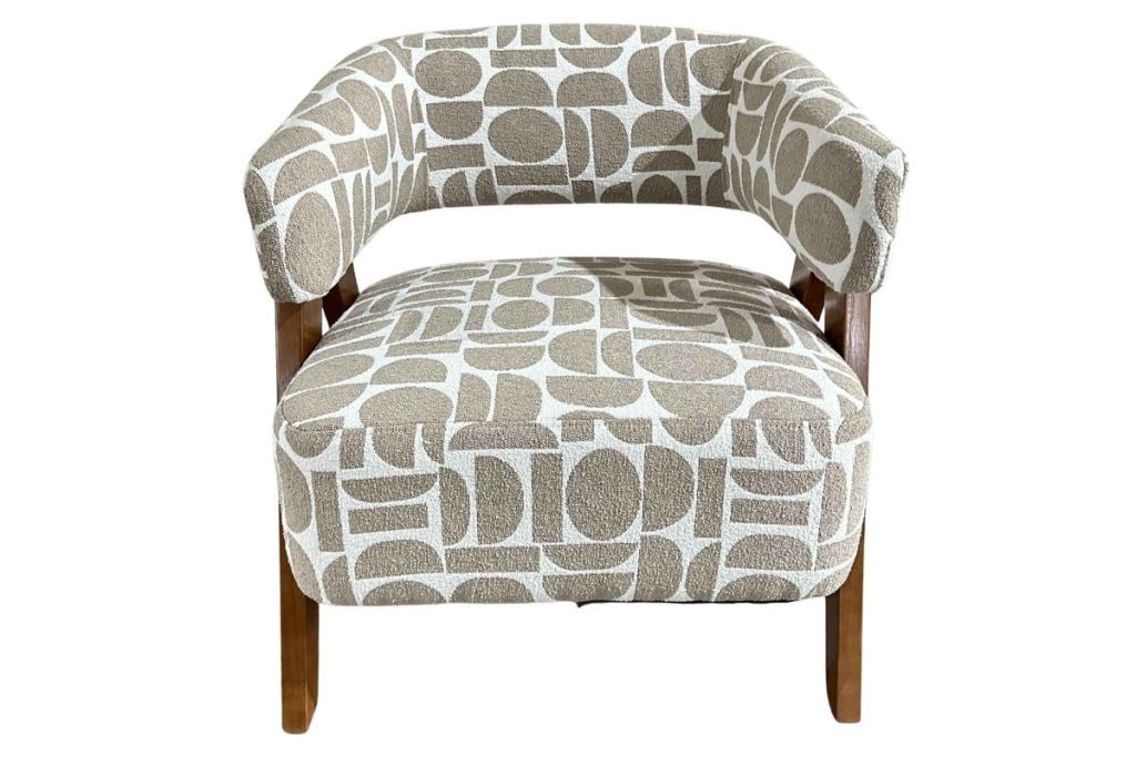 FAUTEUIL SCANDI STYLE ART DECO BOIS ET TISSU GEOMETRIQUE 63 X 71 X 65 CM - Photo N°2