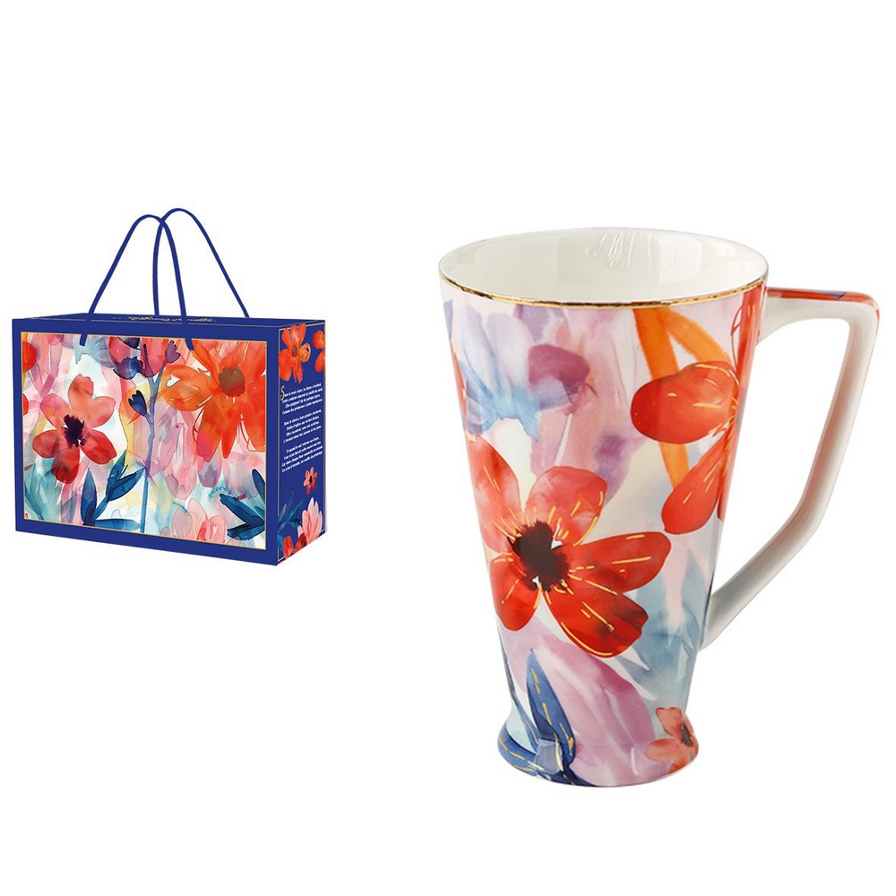 COFFRET MAXI MUG COLLECTION AQUARELLA AUX FLEURS ROUGES 500ML - Photo N°2