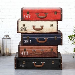 MEUBLE VALISE POUR RANGEMENT 5 TIROIRS MULTICOLORE DECALES 60 X 80 X 40 CM
