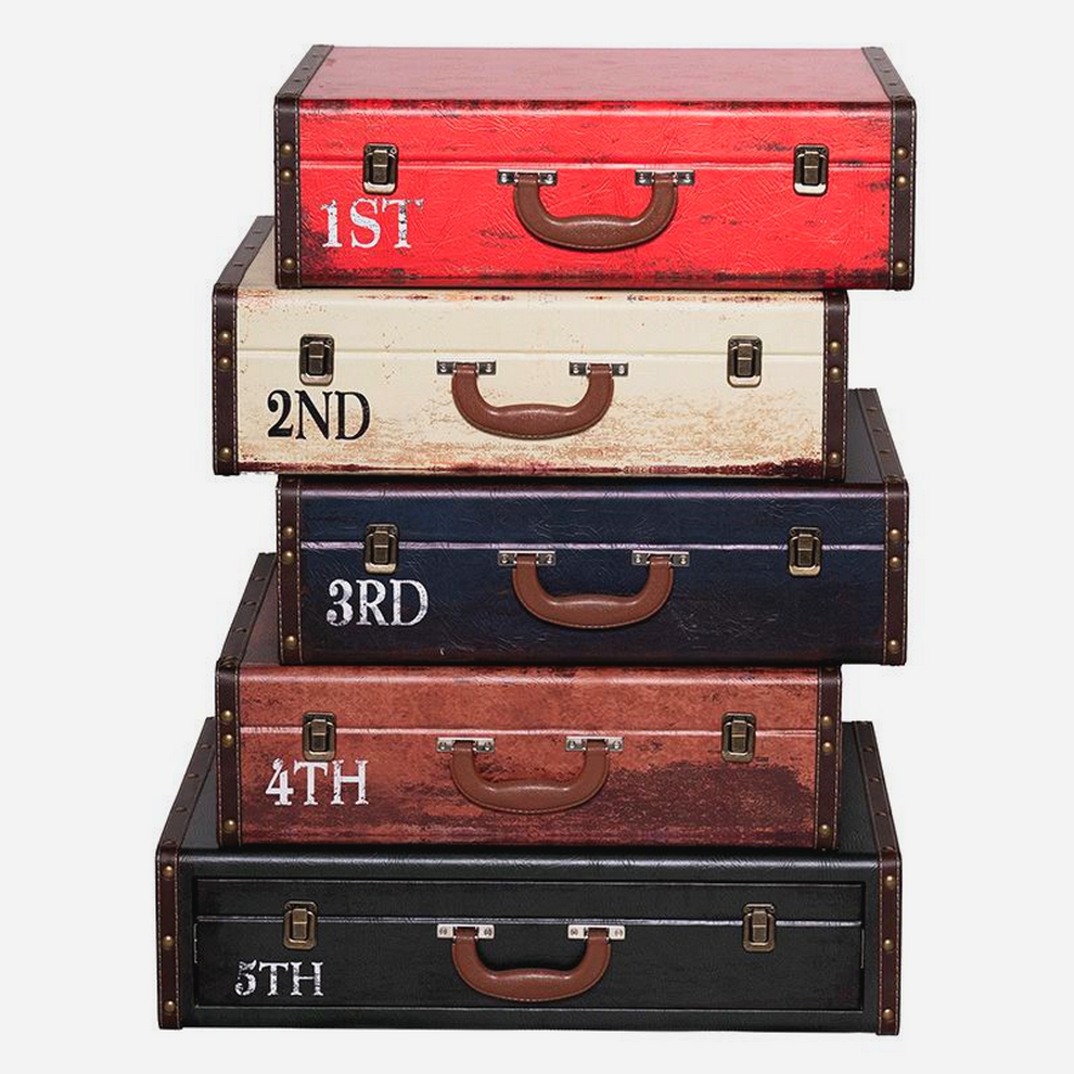 MEUBLE VALISE POUR RANGEMENT 5 TIROIRS MULTICOLORE DECALES 60 X 80 X 40 CM - Photo N°6