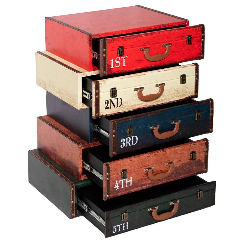 MEUBLE VALISE POUR RANGEMENT 5 TIROIRS MULTICOLORE DECALES 60 X 80 X 40 CM - Photo N°5