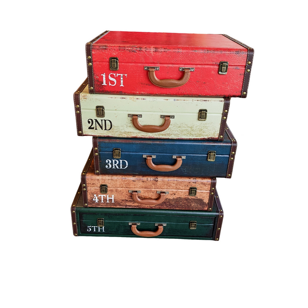 MEUBLE VALISE POUR RANGEMENT 5 TIROIRS MULTICOLORE DECALES 60 X 80 X 40 CM - Photo N°4