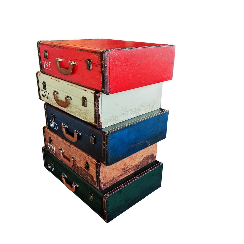 MEUBLE VALISE POUR RANGEMENT 5 TIROIRS MULTICOLORE DECALES 60 X 80 X 40 CM - Photo N°3