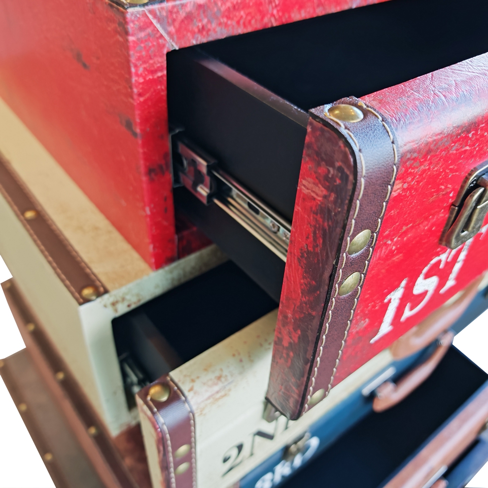 MEUBLE VALISE POUR RANGEMENT 5 TIROIRS MULTICOLORE DECALES 60 X 80 X 40 CM - Photo N°8