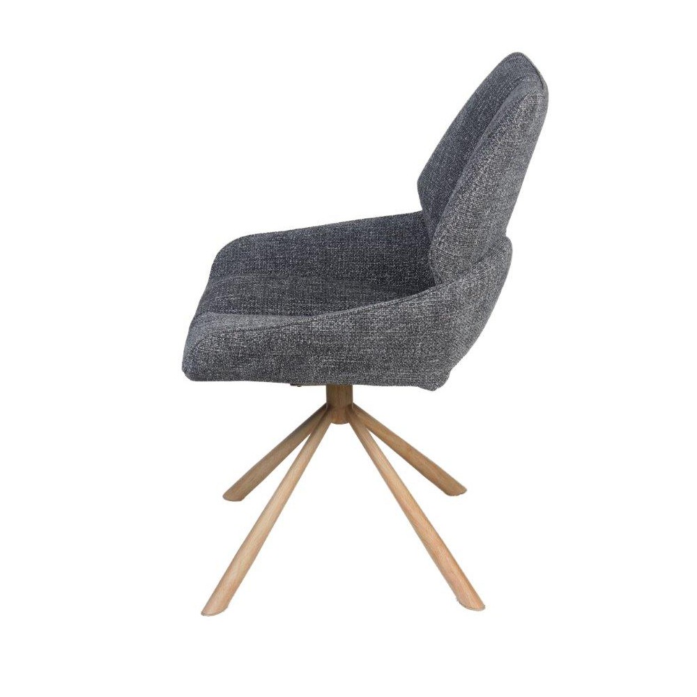 CHAISE FREDO PIVOTANTE PIED ASPECT BOIS ASSISE TISSU ANTHRACITE 54 X 92 X 64 CM - Photo N°4