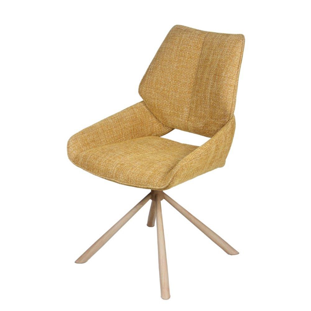 CHAISE FREDO PIVOTANTE PIED ASPECT BOIS ASSISE TISSU JAUNE MOUTA 54 X 92 X 64 CM - Photo N°1