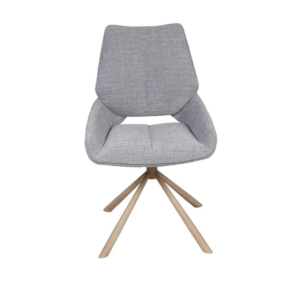 CHAISE FREDO PIVOTANTE PIED ASPECT BOIS ASSISE TISSU GRIS CLAIR 54 X 92 X 64 CM - Photo N°5