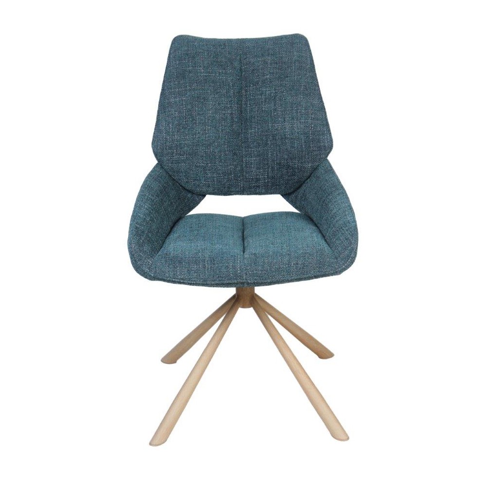 CHAISE FREDO PIVOTANTE PIED ASPECT BOIS ASSISE TISSU BLEU PETROL 54 X 92 X 64 CM - Photo N°7