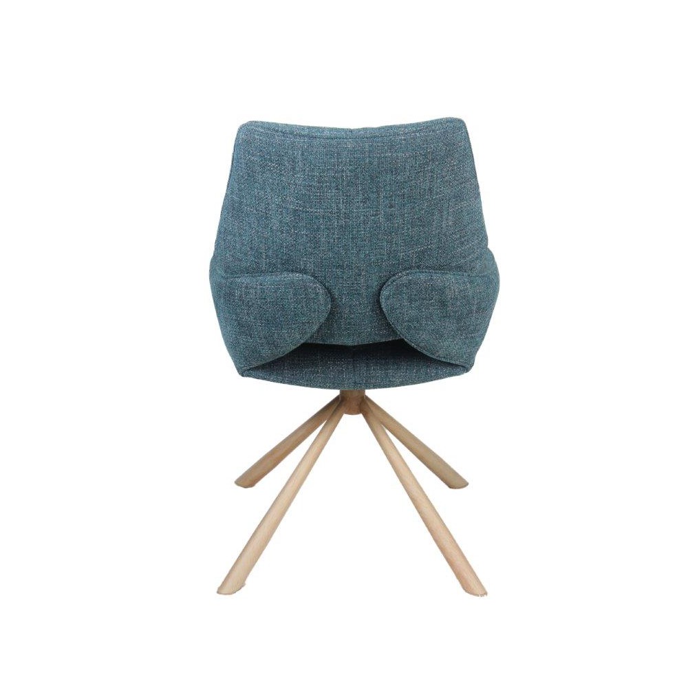 CHAISE FREDO PIVOTANTE PIED ASPECT BOIS ASSISE TISSU BLEU PETROL 54 X 92 X 64 CM - Photo N°6