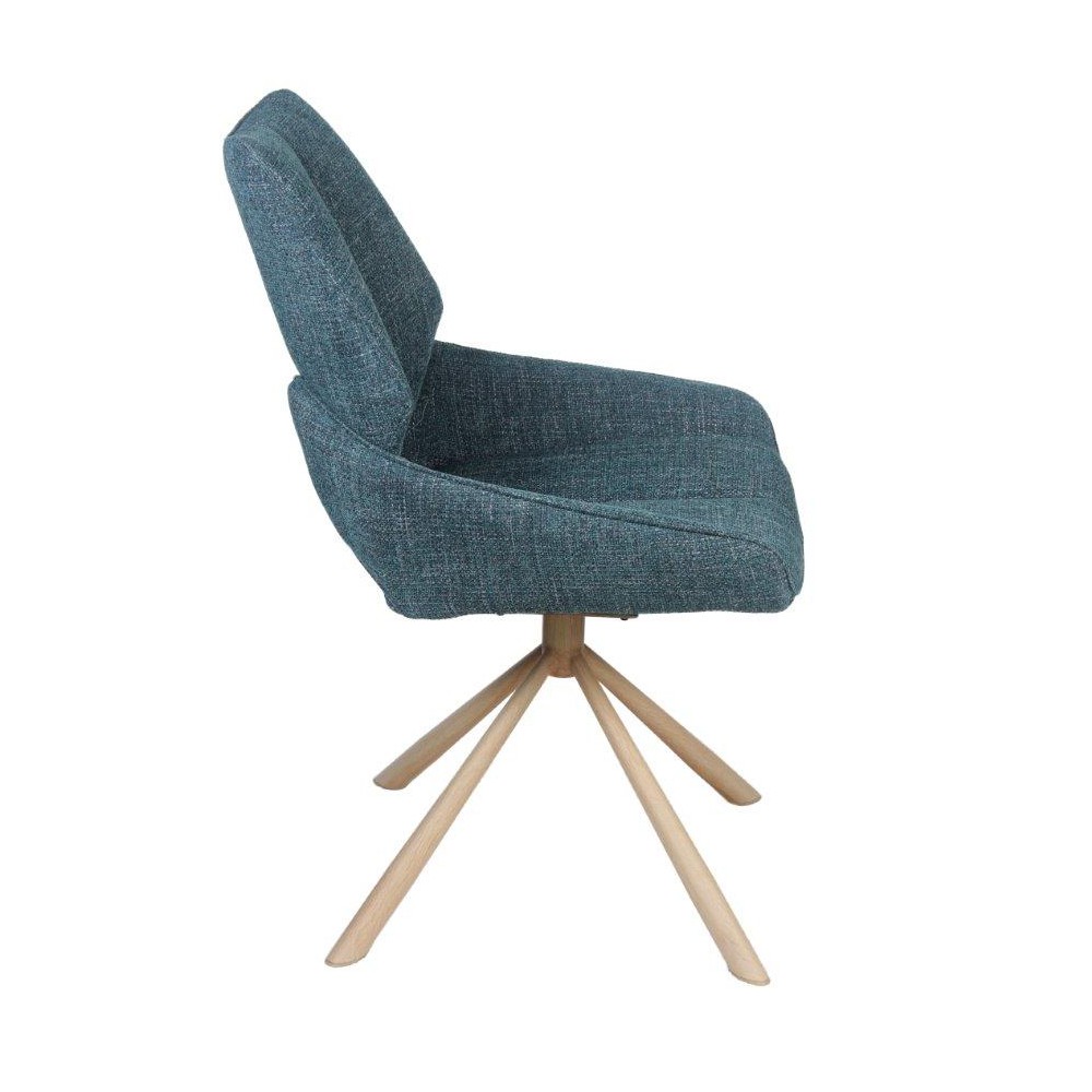 CHAISE FREDO PIVOTANTE PIED ASPECT BOIS ASSISE TISSU BLEU PETROL 54 X 92 X 64 CM - Photo N°5