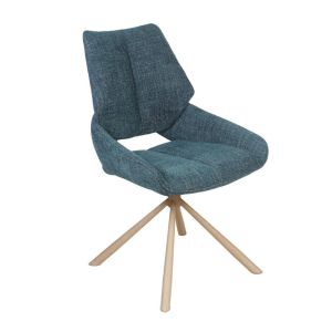 CHAISE FREDO PIVOTANTE PIED ASPECT BOIS ASSISE TISSU BLEU PETROL 54 X 92 X 64 CM