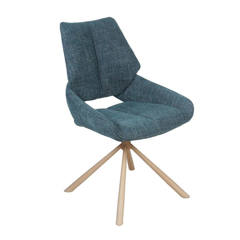 CHAISE FREDO PIVOTANTE PIED ASPECT BOIS ASSISE TISSU BLEU PETROL 54 X 92 X 64 CM - Photo N°1