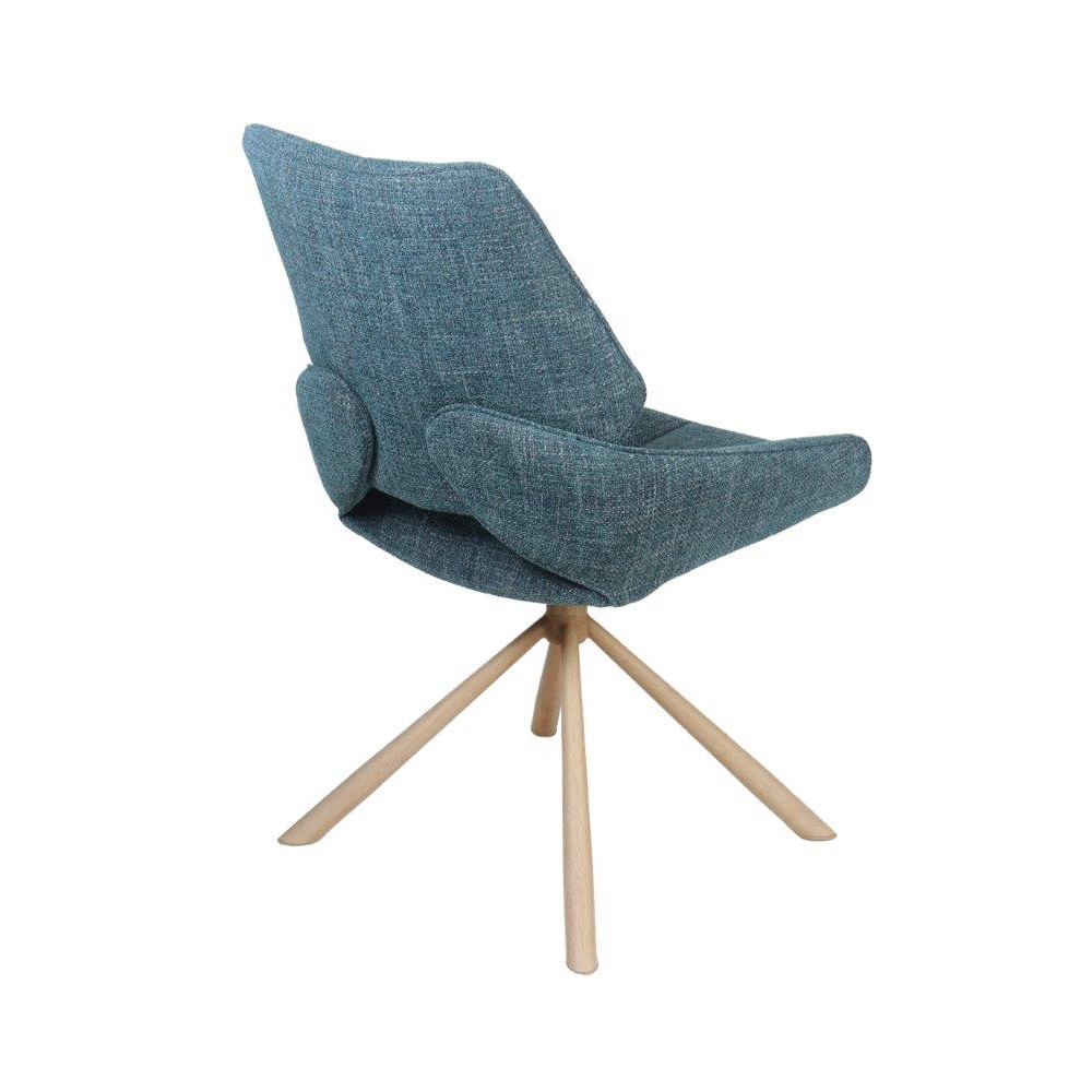 CHAISE FREDO PIVOTANTE PIED ASPECT BOIS ASSISE TISSU BLEU PETROL 54 X 92 X 64 CM - Photo N°3