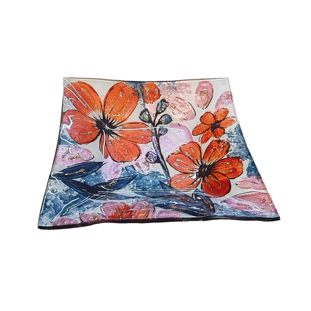 COUPELLE CARREE EN VERRE AQUARELLA FLEURS ROUGE 14.7 X 3 X 14.7 CM - Photo N°4